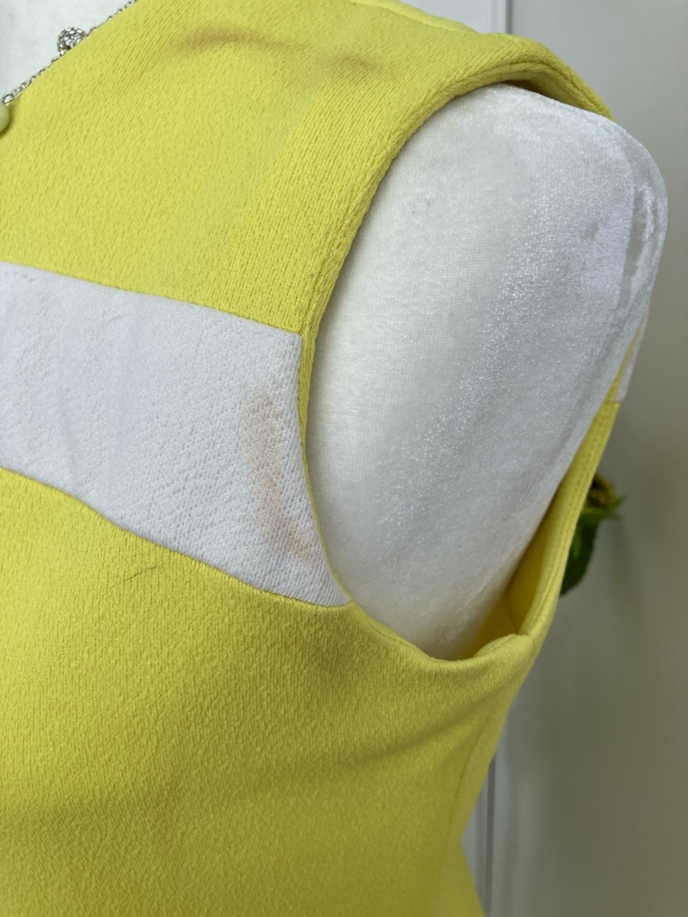 Vintage 60s Mod Bright Yellow White Stripe Knee Length Boxy Sleeveless Dress - Picture 9 of 14